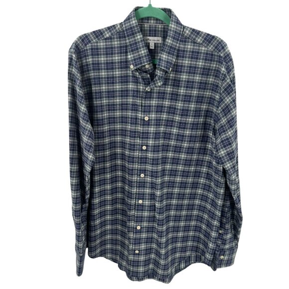 Peter Millar Mens Large Blue Plaid Long Sleeve Button-Down Shirt Cotton Blend - Picture 1 of 6